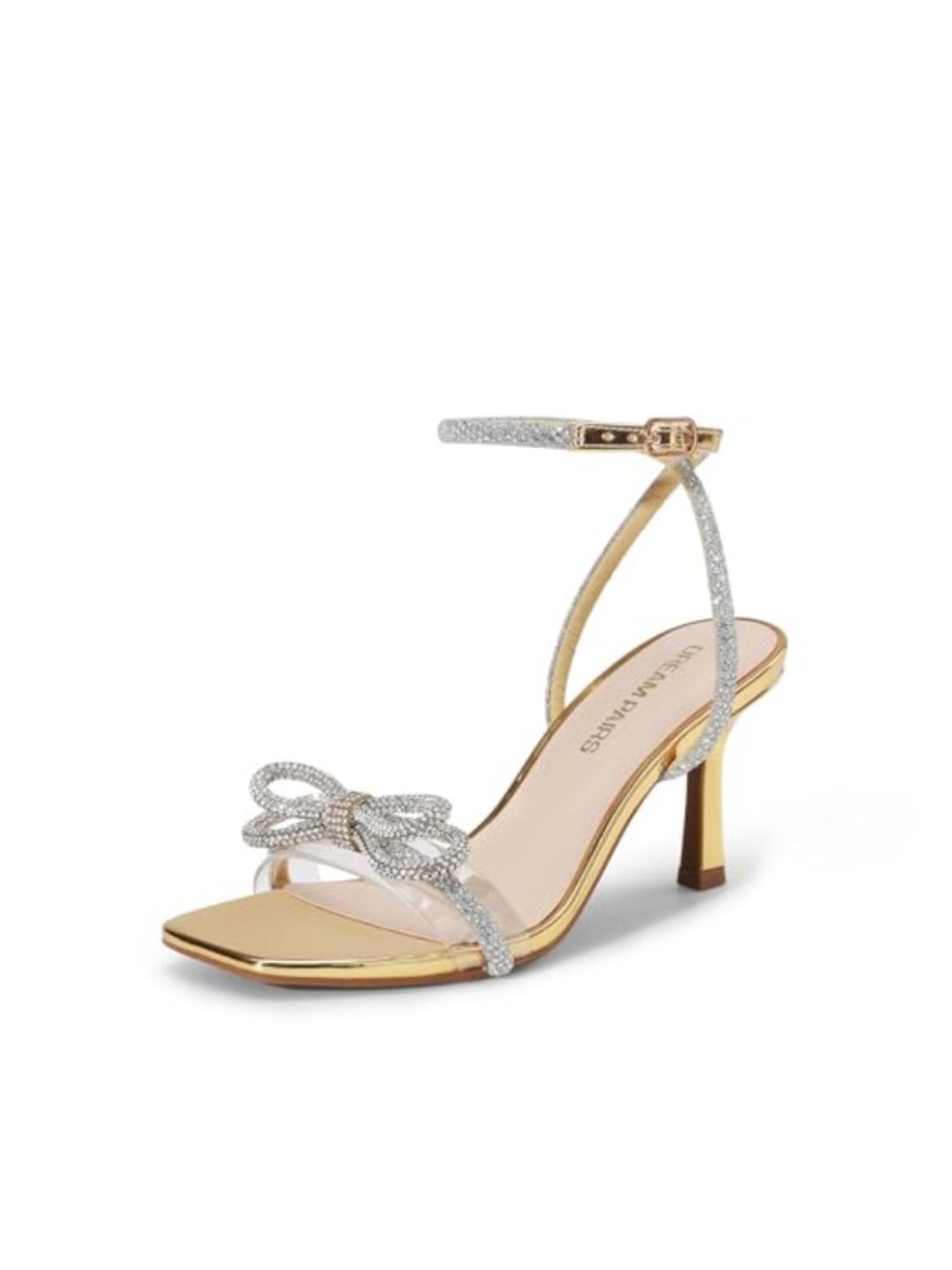 Women Rhinestone Ankle Strap Heeled Sandals Square Toe Stiletto Party Wedding